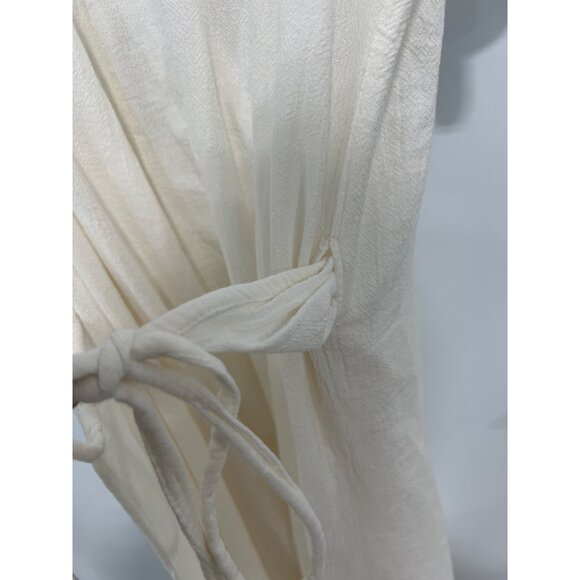 Manta Del Lago Embroidered Wrap Dress Womens Large Short Sleeve Cream Minimalist - Picture 5 of 9